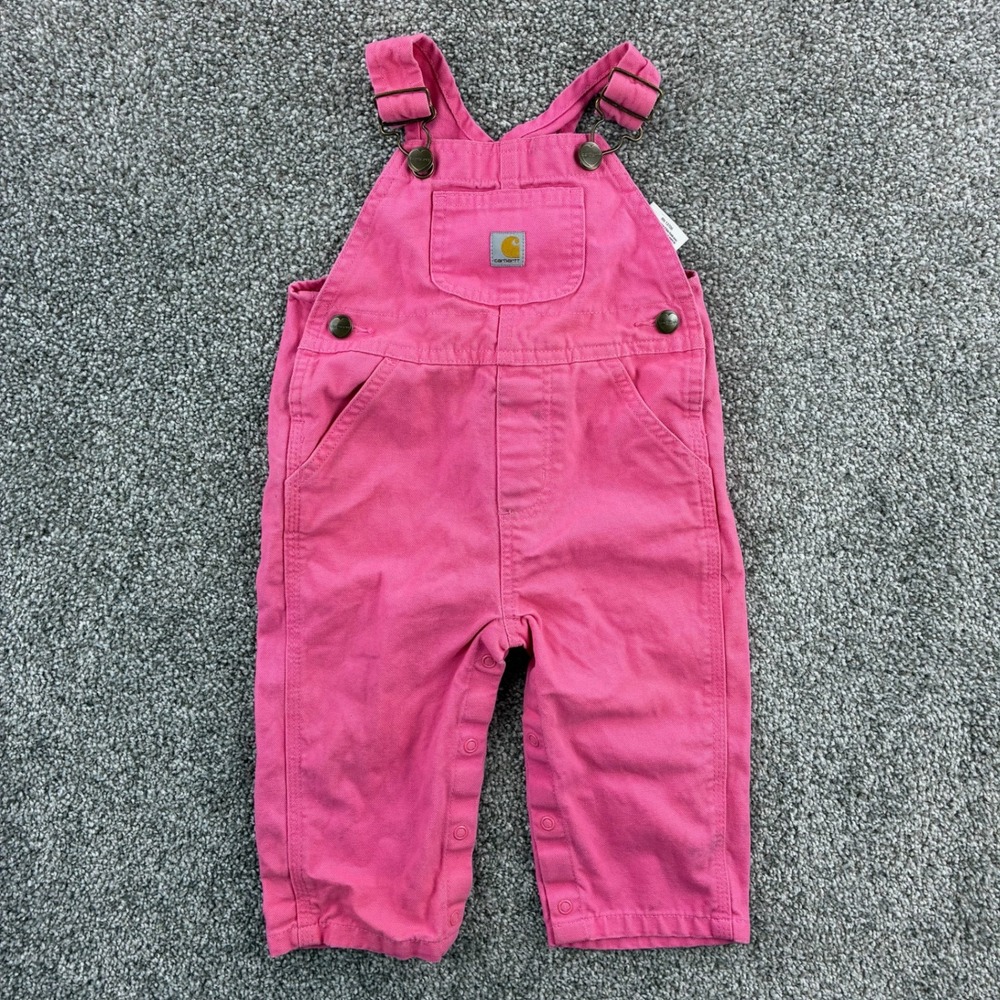 Carhartt Bib Overalls Girls 12M Pink Canvas Duck Workwear OX9712-G